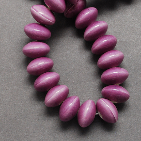 PandaHall Handmade Porcelain Beads, Bright Glazed Porcelain, Rondelle, Orchid, 15x10mm, Hole: 4mm Porcelain Rondelle Purple