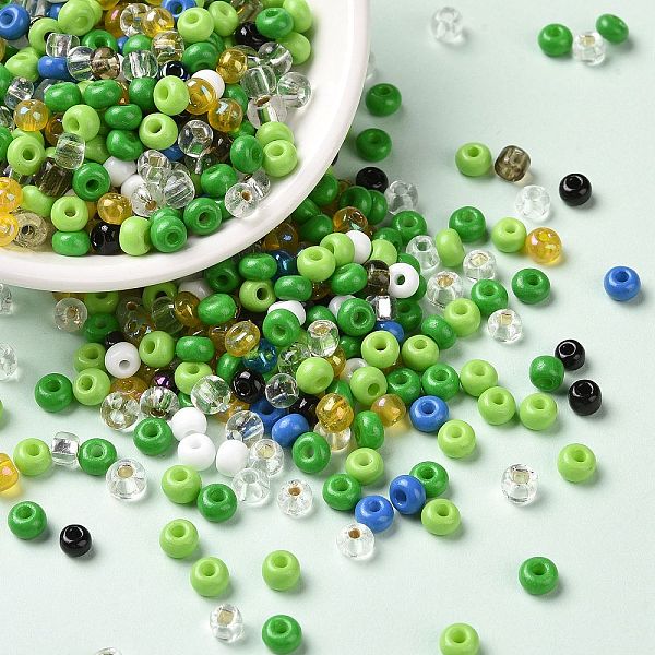 

PandaHall Opaque & Transparent & Metallic Colours Glass Seed Beads, Round Hole, Round, Green, 4~4.5x2.5~3mm, Hole: 1.2~1.4mm, about...