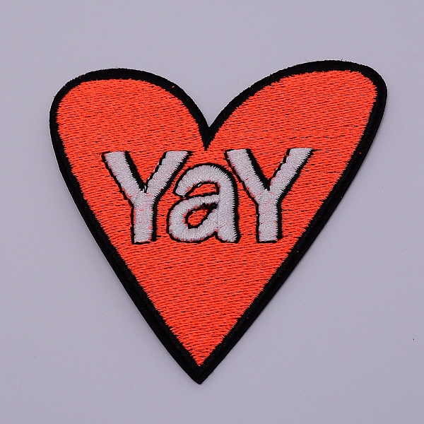 

PandaHall Computerized Embroidery Cloth Iron on/Sew on Patches, Costume Accessories, Appliques, Heart with Word Yay, Red, 80x82x2mm Nylon...