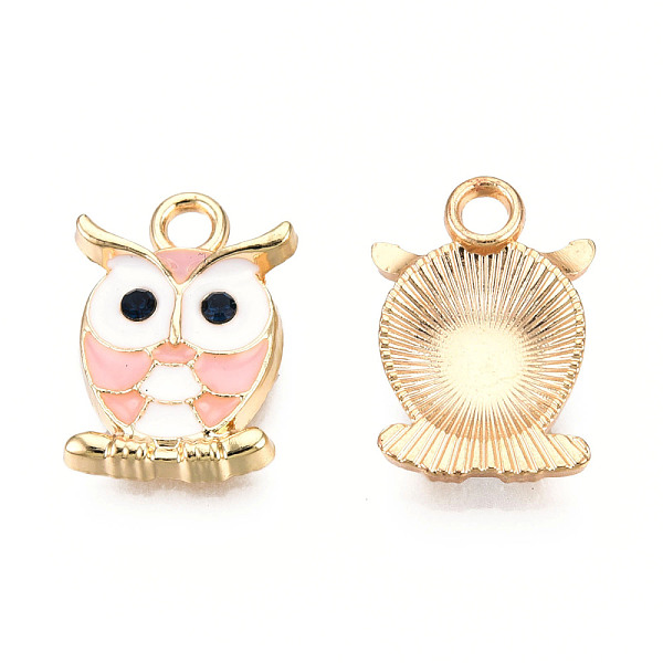 

PandaHall Alloy Enamel Pendants, with Rhinestone, Light Gold, Owl, Pink, 17x11.5x3.5mm, Hole: 2.5mm Alloy Rhinestone+Enamel Owl Pink