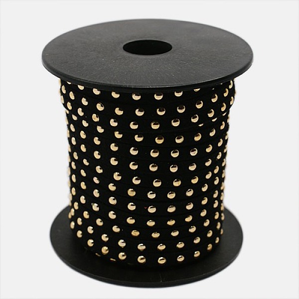 

PandaHall Golden Aluminum Studded Faux Suede Cord, Faux Suede Lace, Black, 5x2mm, about 20yards/roll Faux Suede+Rivet Black