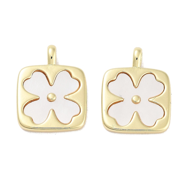 

PandaHall Brass Pave Natural Shell Square Pendants, Flower Charms, Real 18K Gold Plated, 15.5x12x2mm, Hole: 3x1.5mm Shell Square