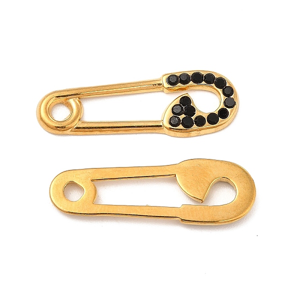 

PandaHall Vacuum Plating 201 Stainless Steel Rhinestone Connector Charms, Safety Pin Links, Real 18K Gold Plated, Jet, 24.5x8x1.5mm, Hole..., Black
