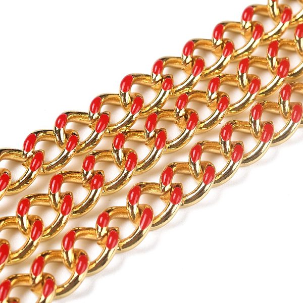 

PandaHall Golden Brass Enamel Curb Chain, Twisted Chain, Long-Lasting Plated, with Spool, Unwelded, Red, 10.5x8x3.5mm, 32.8 Feet(10m)/roll...