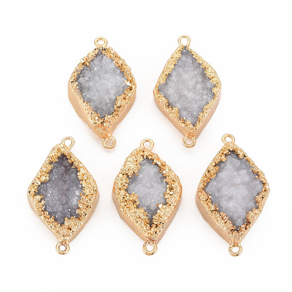 

PandaHall Natural Druzy Agate Connector Charms, with Light Gold Plated Brass Loops, Rhombus, 38~41x21~23x7~10mm, Hole: 1.8mm Druzy Agate...