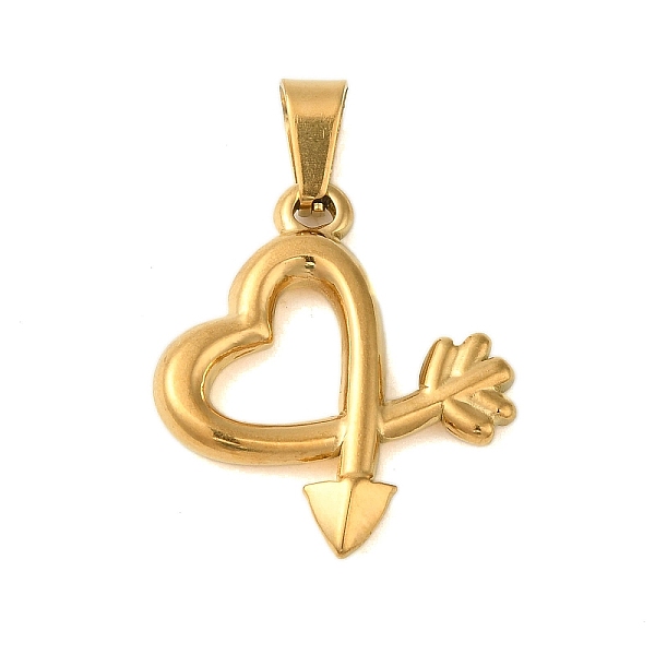 

PandaHall Ion Plating(IP) 304 Stainless Steel Pendants, Heart with Arrow Charm, Golden, 24x21x2.5mm, Hole: 6x3mm 304 Stainless Steel Heart