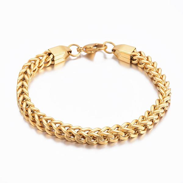 

PandaHall 304 Stainless Steel Wheat Chain Bracelets, with Lobster Claw Clasps, Golden, 8-1/4 inch(21cm), 6mm 304 Stainless Steel