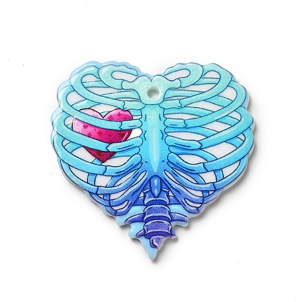 

PandaHall Halloween Printed Acrylic Pendants, Skeleton Pattern, 35x36x2.3mm, Hole: 2mm Acrylic Skeleton Blue
