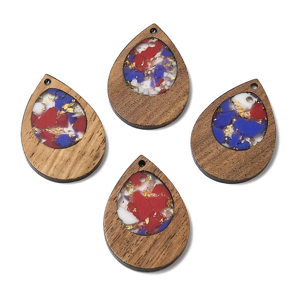

PandaHall Wood & Resin Pendant, with Gold Foil, Teardrop Charms, Mauve, 38x25.5x3mm, Hole: 2mm Wood Teardrop Purple