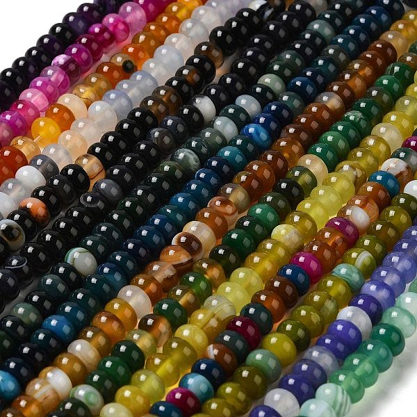 

PandaHall Natural Agate Beads Strands, Dyed & Heated, Rondelle, Mixed Color, 8~8.5x4.5~5.5mm, Hole: 1.4mm, about 41pcs/strand, 7.40~7.48''..., Multicolor