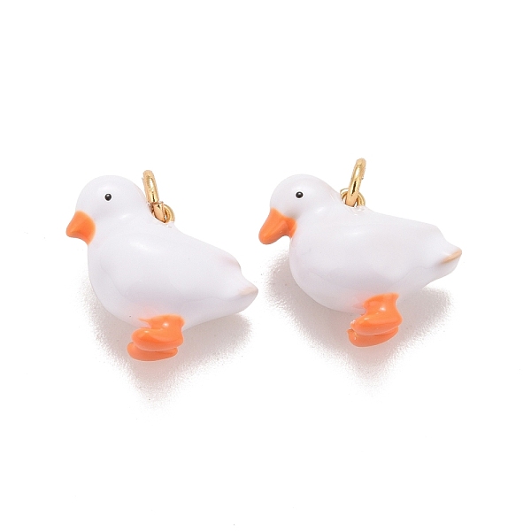 

PandaHall Rack Plating Brass Enamel Charms, with Jump Rings, Cadmium Free & Lead Free & Nickle Free, Real 18K Gold Plated, Duck, White...