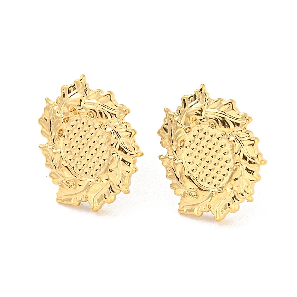 

PandaHall 304 Stainless Steel Stud Earrings, Oval with Leaf, Real 18K Gold Plated, 17x13mm 304 Stainless Steel Oval