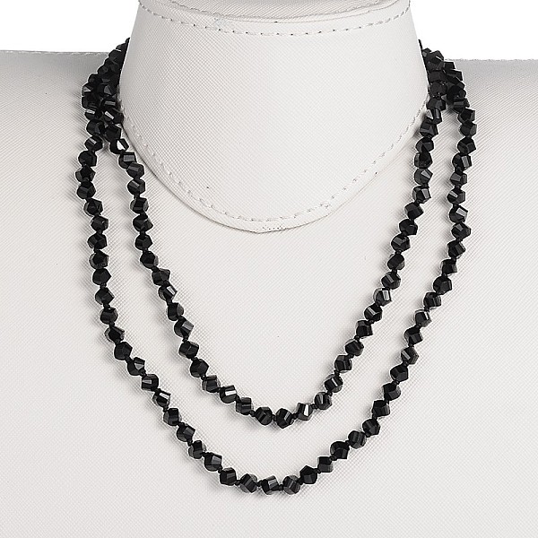

PandaHall Twist Glass Beaded Necklaces, with Knotted Nylon Thread Cord, Black, 37.4 inch Glass Black