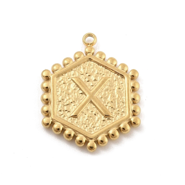 

PandaHall 201 Stainless Steel Pendants, Golden, Hexagon with Letter Charm, Letter X, 21x16.5x2mm, Hole: 1.5mm 201 Stainless Steel Letter X