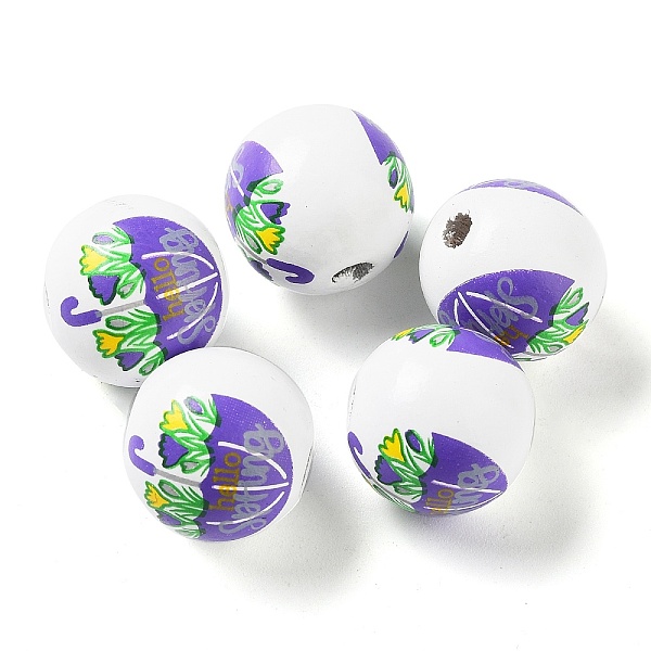 

PandaHall Easter Theme Printed Wood European Beads, Large Hole Beads, Round, Slate Blue, 16mm, Hole: 4.5mm Wood Round