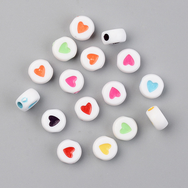 

PandaHall Opaque Acrylic Beads, Flat Round with Heart, Mixed Color, 7x4mm, Hole: 1.8mm, 380pcs/50g Acrylic Flat Round Multicolor