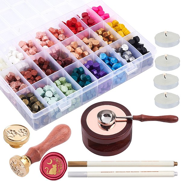 

PandaHall CRASPIRE DIY Scrapbook Kits, with Brass Wax Seal Stamp Head, Sealing Wax Particles, Metallic Marker Pens, Candle, Rosewood Handle..., Multicolor