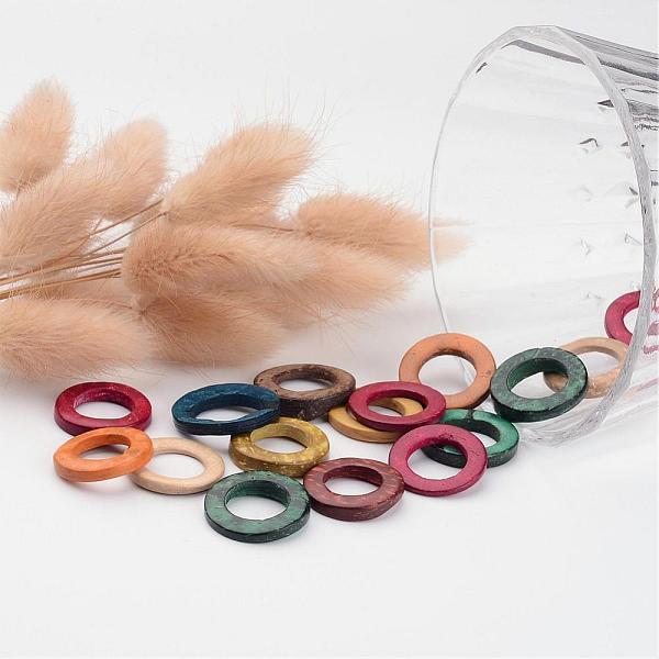 

PandaHall Dyed Wood Jewelry Findings Coconut Linking Rings, Mixed Color, 20~23x2~5mm Coconut Ring Multicolor