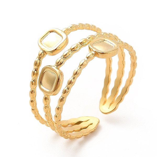 

PandaHall Ion Plating(IP) 304 Stainless Steel Square Open Cuff Ring, Triple Line Wide Ring for Women, Real 18K Gold Plated, US Size 6 3/4...