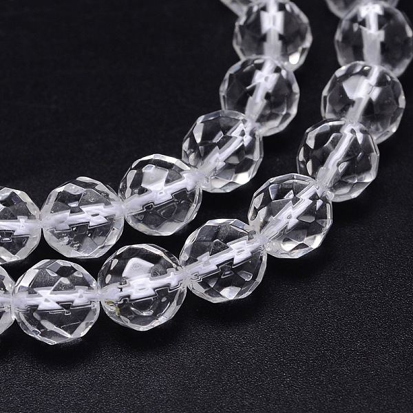 Faceted(64 Facets) Round Grade A Natural Quartz Crystal Beads Strands