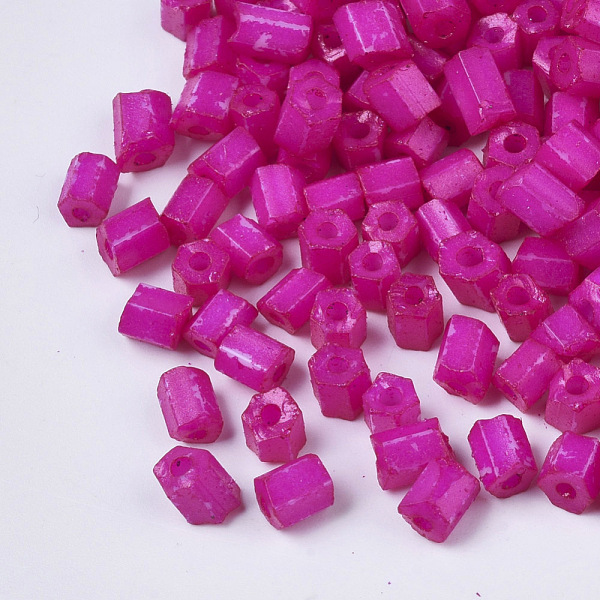 

PandaHall 6/0 Two Cut Glass Seed Beads, Hexagon, Baking Paint, Magenta, 3.5~5x3.5~4mm, Hole: 1mm, about 4500pcs/bag Glass Pink