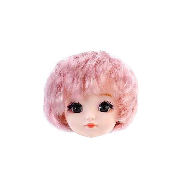 

PandaHall Plastic Doll Head, with Short Curly Hairstyle, for Female BJD Doll Accessories Making, Pink, 40~60mm Plastic Pink