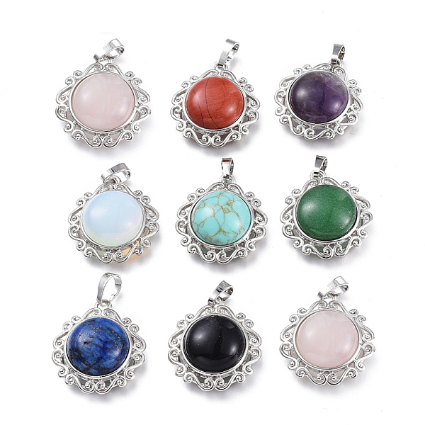 

PandaHall Mixed Gemstone Pendants, with Brass Settings and Bails, Half Round, Platinum, 27x24.5x9~10mm, Hole: 5x8mm Mixed Stone Half Round