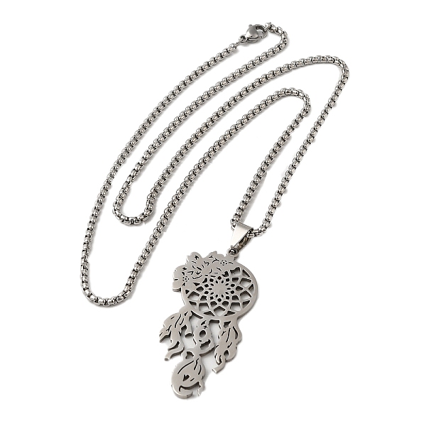 

PandaHall 304 Stainless Steel Pendant Necklaces, Hollow Woven Net, Stainless Steel Color, 23.23 inch(59cm) 304 Stainless Steel