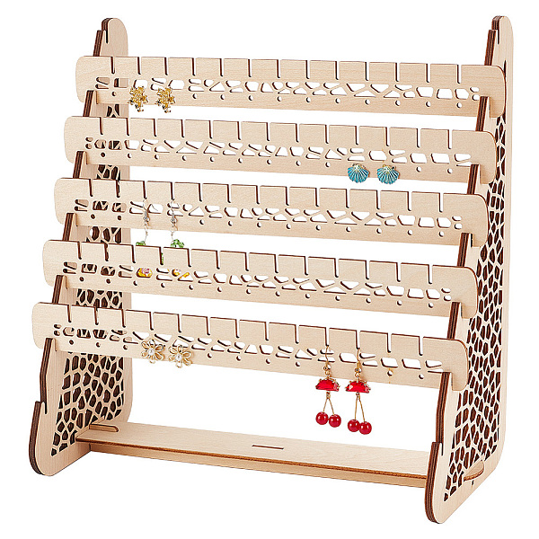 

PandaHall PH 130 Holes Earring Organizer, 5-tier Wood Earring Display Stands Jewelry Tower Earring Organizer Holder with Hollow Pattern for...