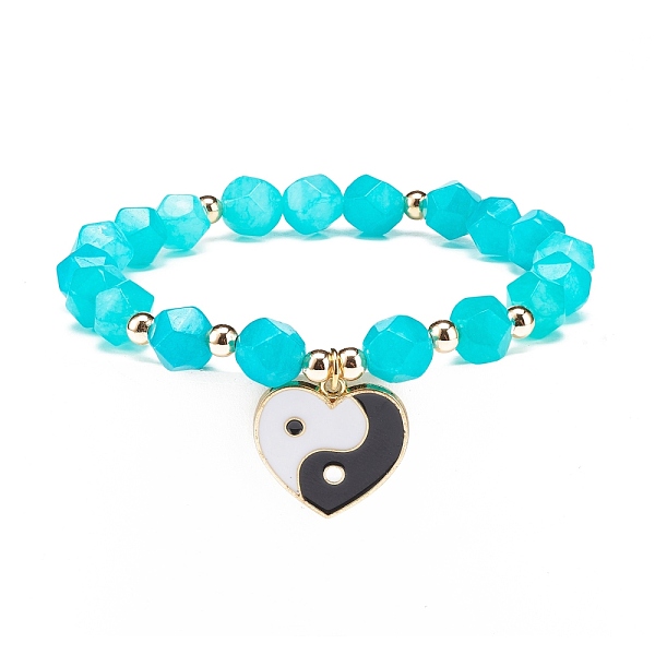 

PandaHall Natural Jade Stretch Bracelet, Alloy Enamel Heart with Yin Yang Charm Bracelet for Women, Inner Diameter: 2-1/8 inch(5.3cm) Jade