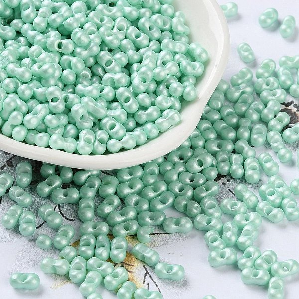 

PandaHall Glass Seed Beads, Opaque Colours Luster, Peanut, Aquamarine, 5~6x2.5~3x3~3.5mm, Hole: 1~1.2mm, about 5000pcs/pound Glass Peanut..., Green