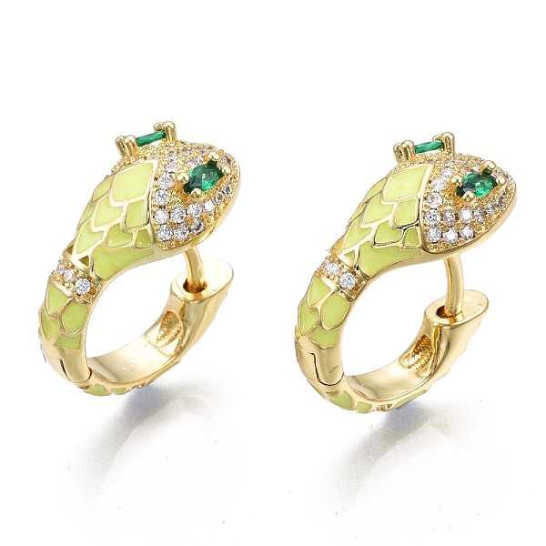 

PandaHall Green Cubic Zirconia Snake Huggie Hoop Earring, Real 18K Gold Plated Brass Enamel Chunky Hoop Earrings for Women, Nickel Free...