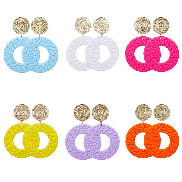 

PandaHall FIBLOOM 6 Pairs 6 Colors Acrylic Donut Dangle Stud Earrings with Steel Iron Pins for Women, Mixed Color, 65x43mm, 1 pair/color..., Multicolor