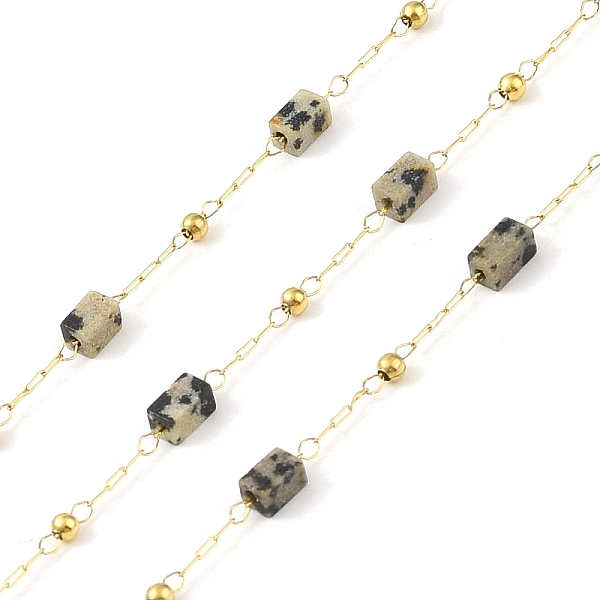 

PandaHall Ion Plating(IP) 304 Stainless Steel Link Chains, Natural Dalmatian Jasper Beads & Spool, Soldered, Real 18K Gold Plated...