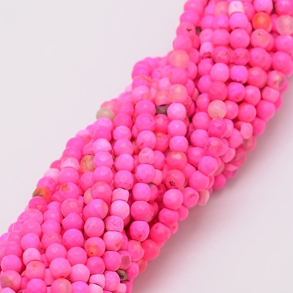 

PandaHall Natural Fire Crackle Agate Beads Strands, Dyed, Faceted, Round, Hot Pink, 4mm, Hole: 0.8mm, about 90~92pcs/strand, 14 inch Fire...