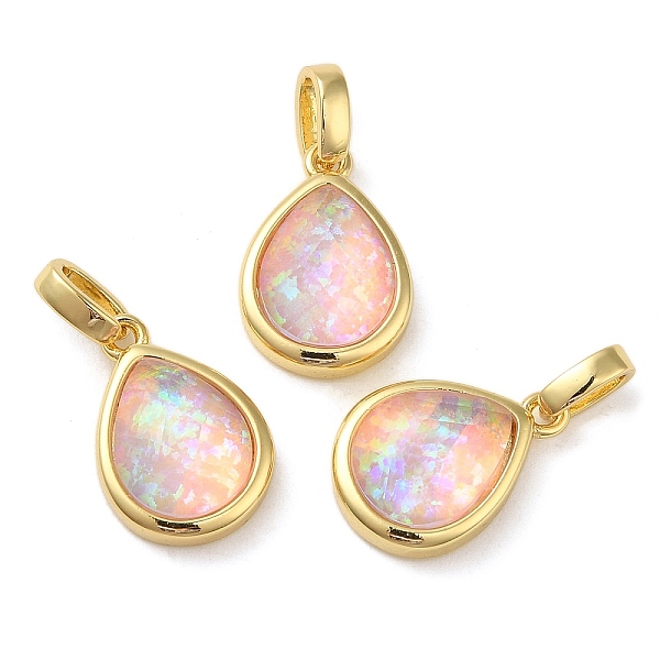 

PandaHall Rack Plating Brass with Synthetic Opal Pendants, Teardrop, Pink, 15.5x10.5x5mm, Hole: 5mm Brass Teardrop Pink