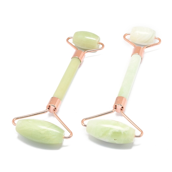 

PandaHall Natural New Jade Massage Tools, Facial Rollers, with Brass Findings, for Face, Eyes, Neck, Body Muscle Relaxing, Rose Gold...