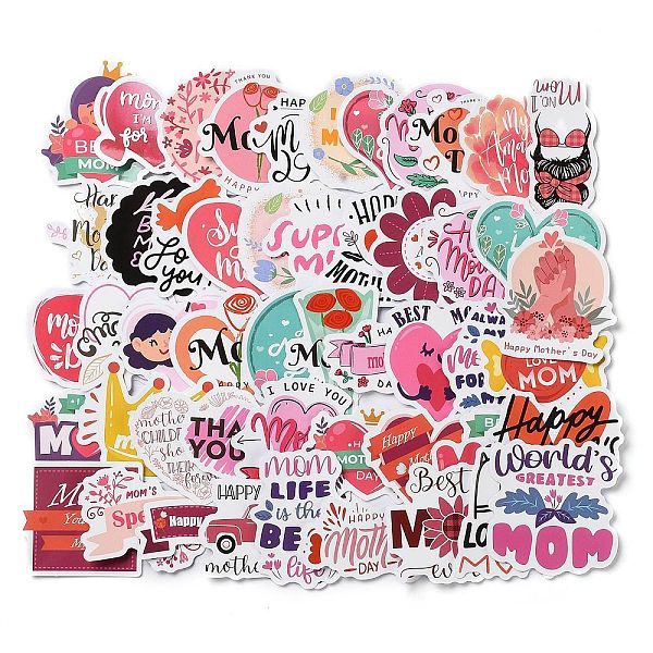 

PandaHall Mother's Day Self-Adhesive Paper Gift Tag Stickers, for Party, Decorative Presents, Mixed Shapes, 42~53x21~52x0.5mm, 50pcs/bag...