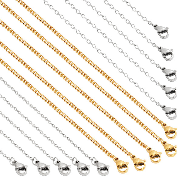 

PandaHall 30 Pcs 17.72 inch Necklace Chains, 3 Styles 304 Stainless Steel Curb Cable Chain Necklaces Set with Lobster Clasps and Plastic...