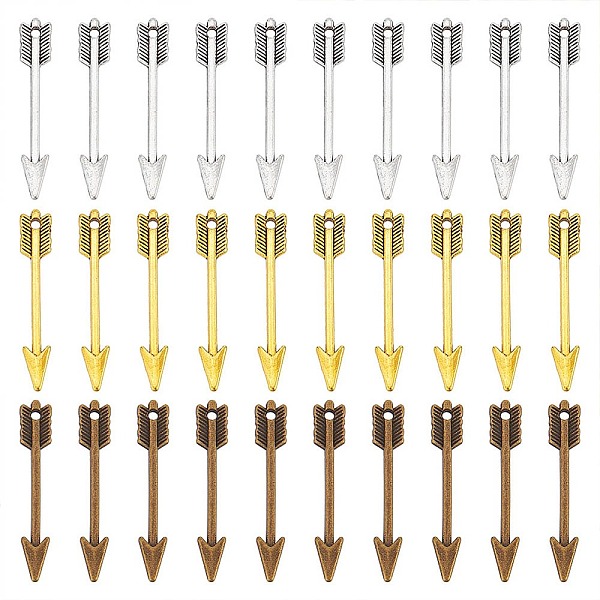 

PandaHall SUNNYCLUE 60Pcs 3 Colors Tibetan Style Pendants, Arrow, Cadmium Free & Nickel Free & Lead Free, Mixed Color, 29~30x5x1.5~2mm, Hole...