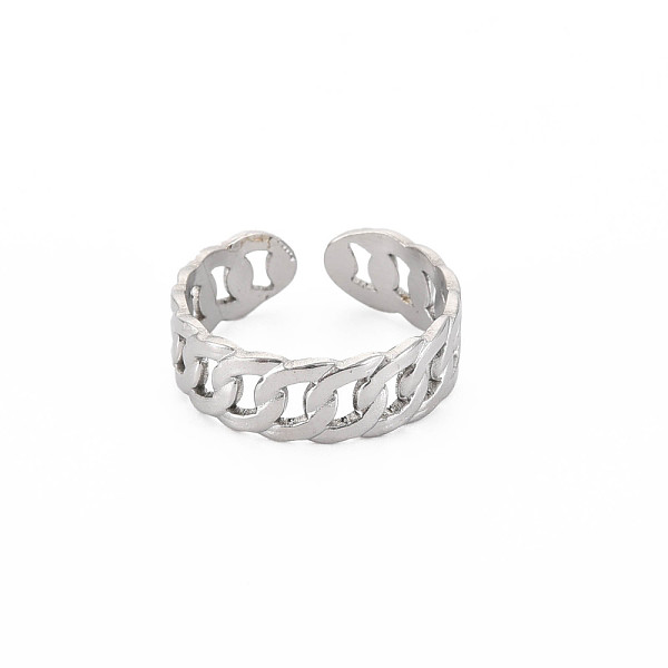 

PandaHall 304 Stainless Steel Curb Chain Open Cuff Ring for Women, Stainless Steel Color, US Size 6 3/4(17.1mm) 304 Stainless Steel