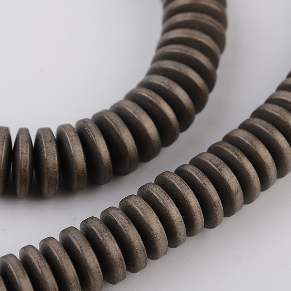 

PandaHall Electroplate Non-magnetic Synthetic Hematite Beads Strands, Heishi Beads, Disc/Flat Round, Frosted, Antique Bronze Plated, 6x2mm...