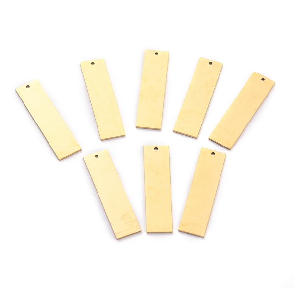 

PandaHall 304 Stainless Steel Pendants, Manual Polishing, Stamping Blank Tag, Laser Cut, Rectangle, Golden, 34x9x1mm, Hole: 1.2mm 304...