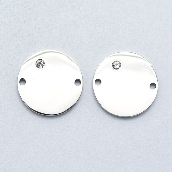 

PandaHall 316 Surgical Stainless Steel Micro Pave Cubic Zirconia Links connectors, Flat Round, Clear, Stainless Steel Color, 15x2mm, Hole...