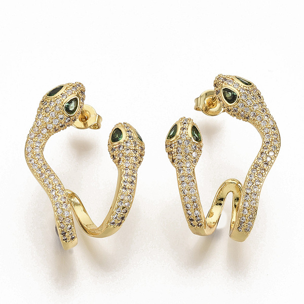 

PandaHall Brass Micro Pave Clear Cubic Zirconia Stud Earrings, with Earring Backs, Snake, Real 16K Gold Plated, 26.5x18.5mm, Pin: 0.7mm...