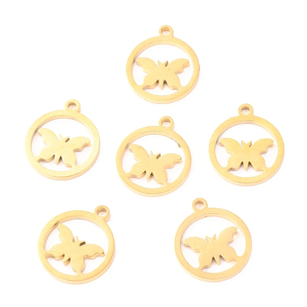 

PandaHall 304 Stainless Steel Charms, Laser Cut, Ring with Butterfly, Golden, 14x12x1.1mm, Hole: 1.4mm 304 Stainless Steel Butterfly
