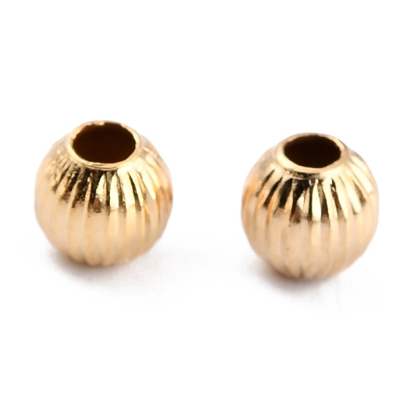 

PandaHall Long-Lasting Plated Brass Beads, Corrugated Beads, Round, Real 24K Gold Plated, 4x3.7mm, Hole: 1.5mm Brass Round