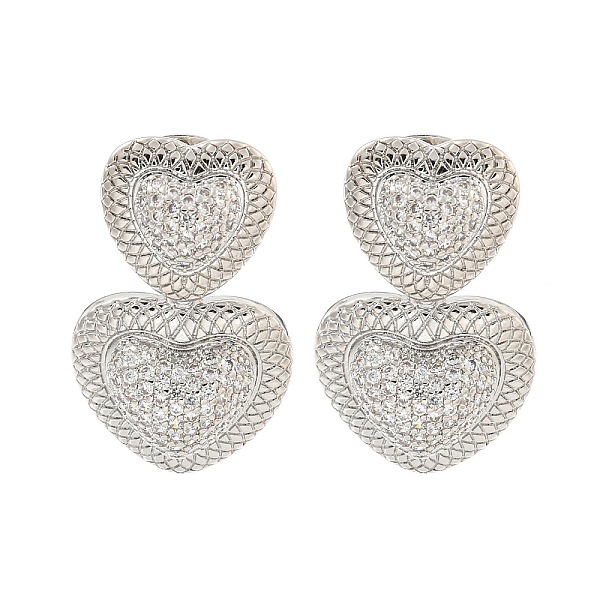 

PandaHall Heart Brass Pave Clear Cubic Zirconia Dangle Earrings, Platinum, 30x18mm Brass Heart Clear