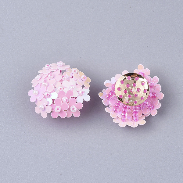 

PandaHall PVC Paillette Cabochons, Cluster Beads, with Glass Seed Beads and Golden Plated Brass Perforated Disc Settings, Flower, Pink...