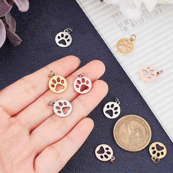 

PandaHall Unicraftale 12Pcs 3 Colors 304 Stainless Steel Charms, Flat Round with Dog Paw Prints, Mixed Color, 14x12x1.1mm, Hole: 4mm...